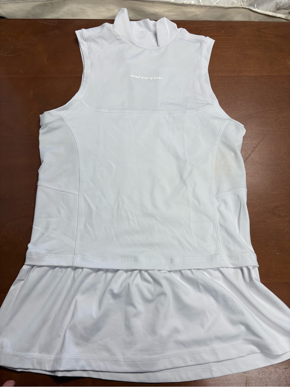 SOLD DO NOT PURCHASE White Sleeveless Mini Dress with Mock Neck and Peplum Hem